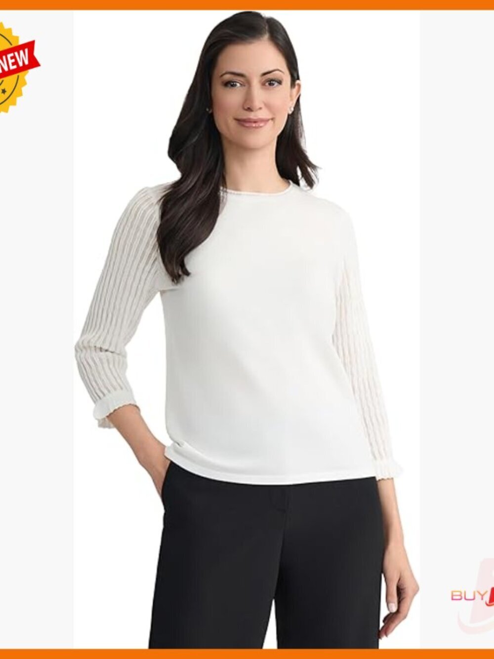Petite Ruffled Sleeve Knit Top Lightweight Wrinkle-Resistant Work Casual